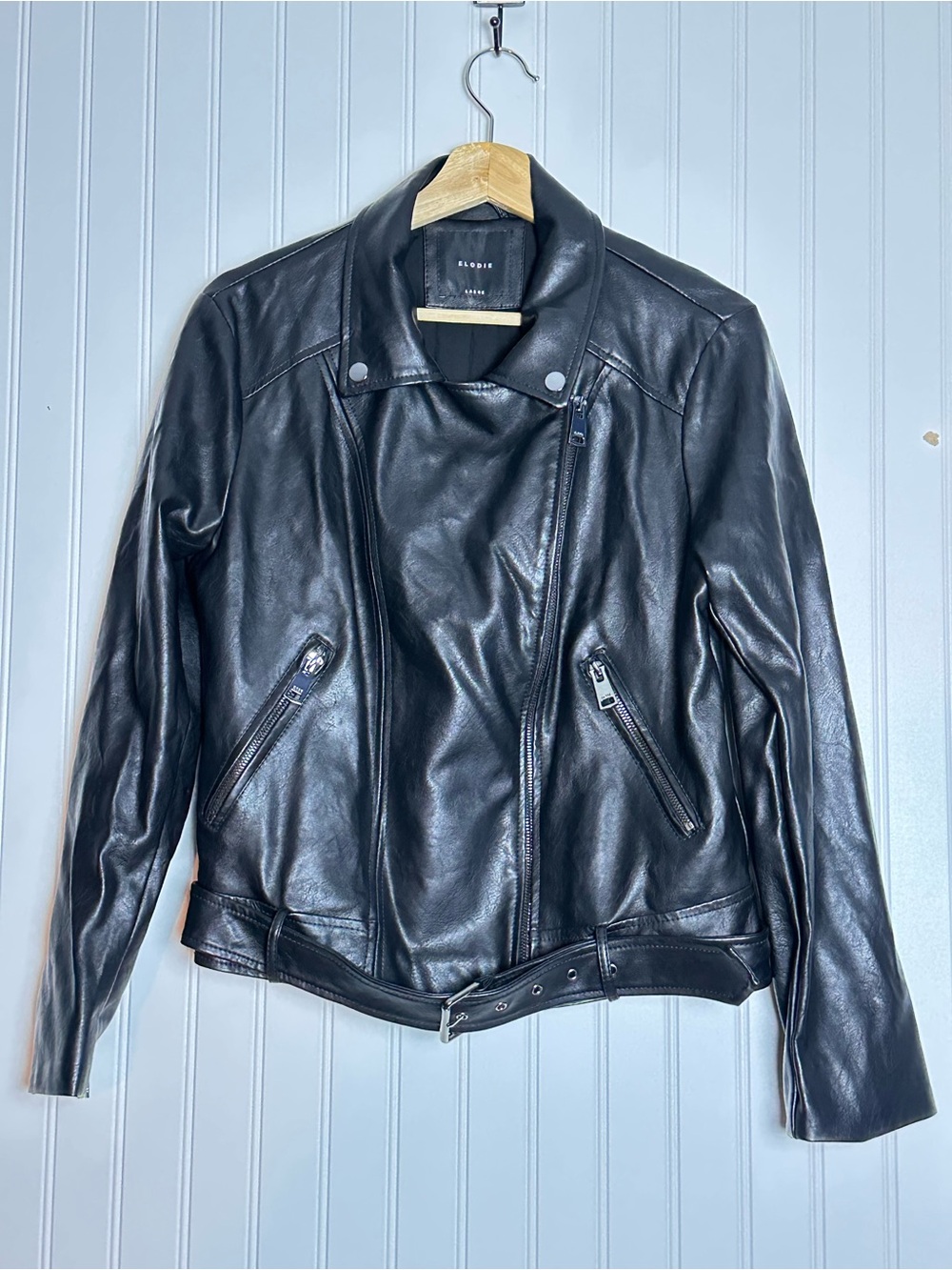 Elodie Faux Leather Moto Jacket L biker jacket, asymmetrical zip outerwear - Picture 4 of 10